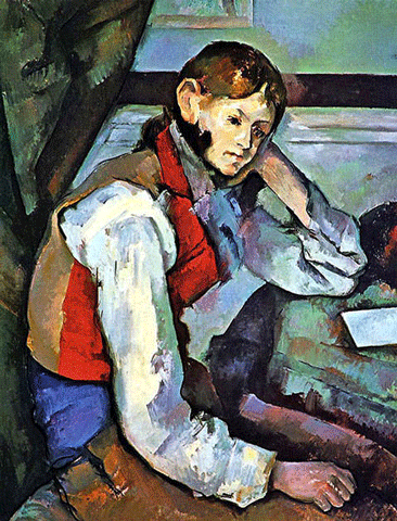 reproductie The boy in the red vest van Paul Cezanne